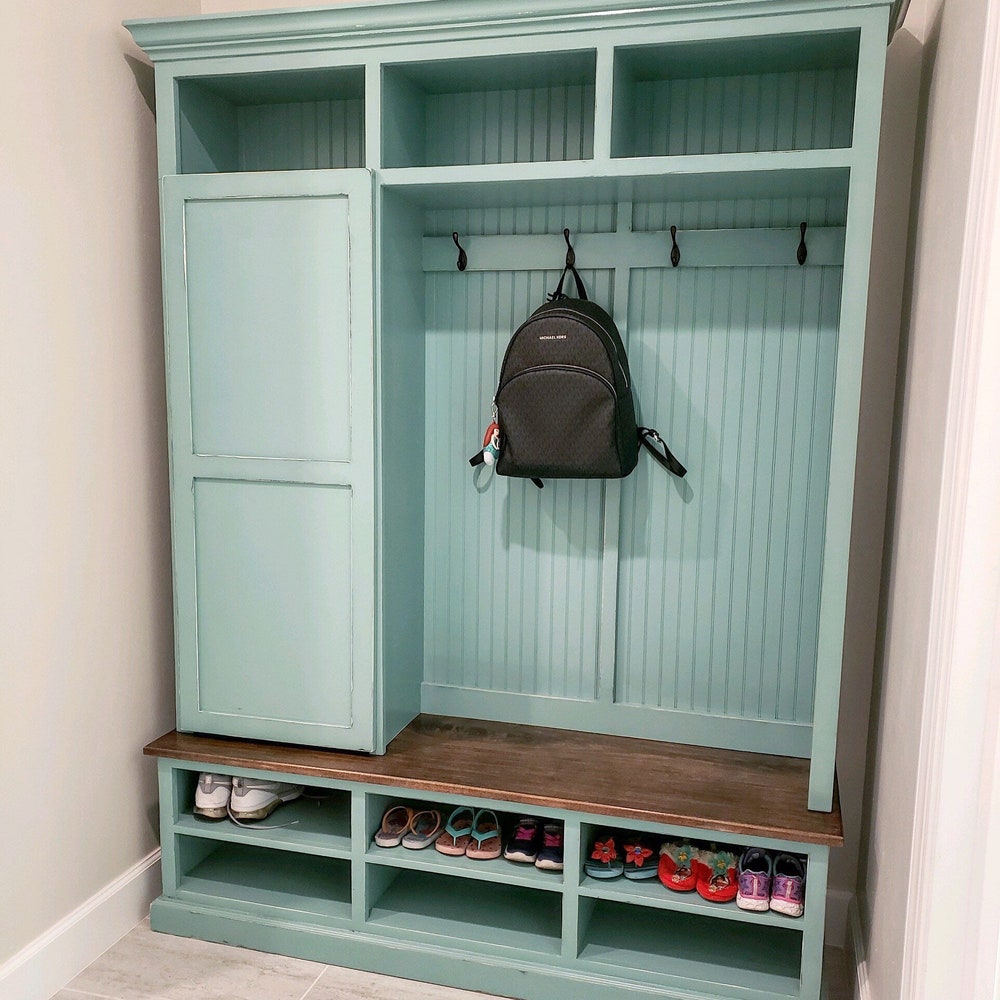 Fort Myers Entryway Shoe Cabinet | 3-Section Hall Tree with Storage | Mudroom Bench | Custom Shoe Organizer Furniture