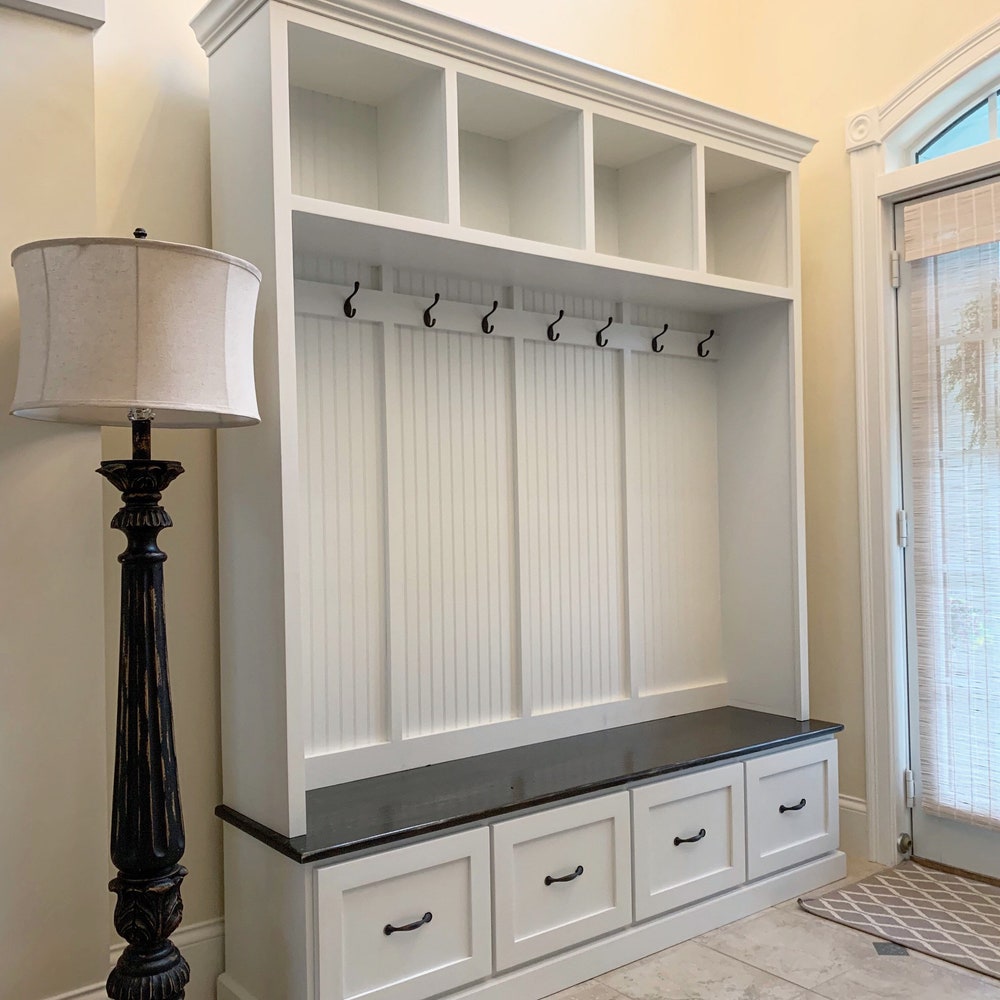 Georgia Mudroom Storage Bench with Drawers | 4-Section Entryway Hall Tree | Coat Rack & Cubbies | Custom Furniture | Hall Tree Bench - Image 3
