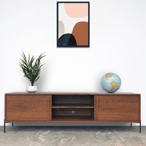 Kasse Credenza / Media Console - Solid Cherry - Teak Finish - 75"- Sliding Doors - Metal Legs - In Stock!