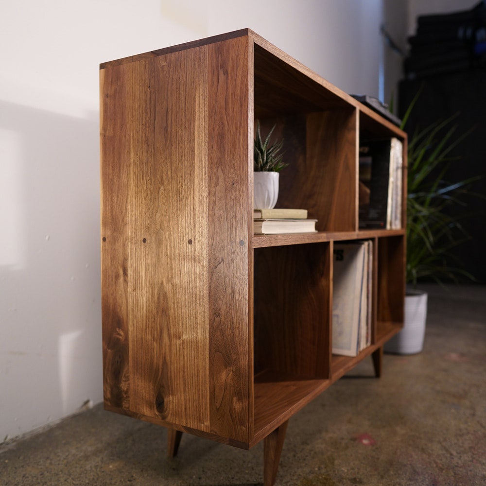 Couzens Vinyl LP Console, 45"W, Bookcase, Vinyl Storage, Mid-Century Modern, Record Player Console (Shown in Walnut) - Image 2