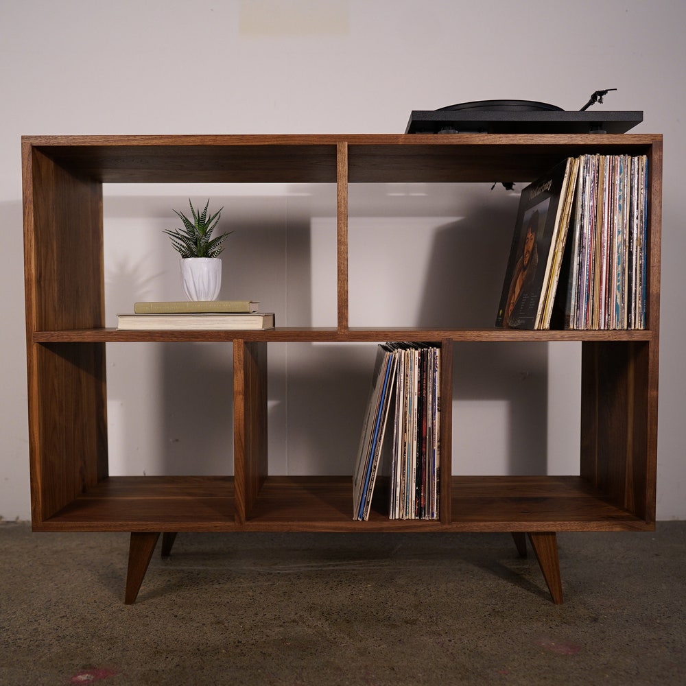 Couzens Vinyl LP Console, 45"W, Bookcase, Vinyl Storage, Mid-Century Modern, Record Player Console (Shown in Walnut) - Image 5