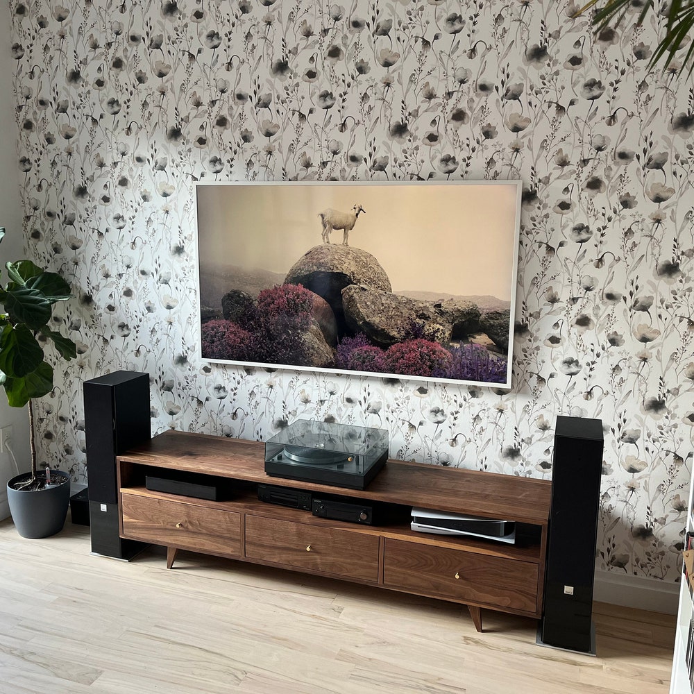 Brooklyn Media Console, 3 Drawer, 84"W, Mid Century TV Credenza, Modern TV Console, Solid Hardwood Credenza (Shown in Walnut) - Image 7