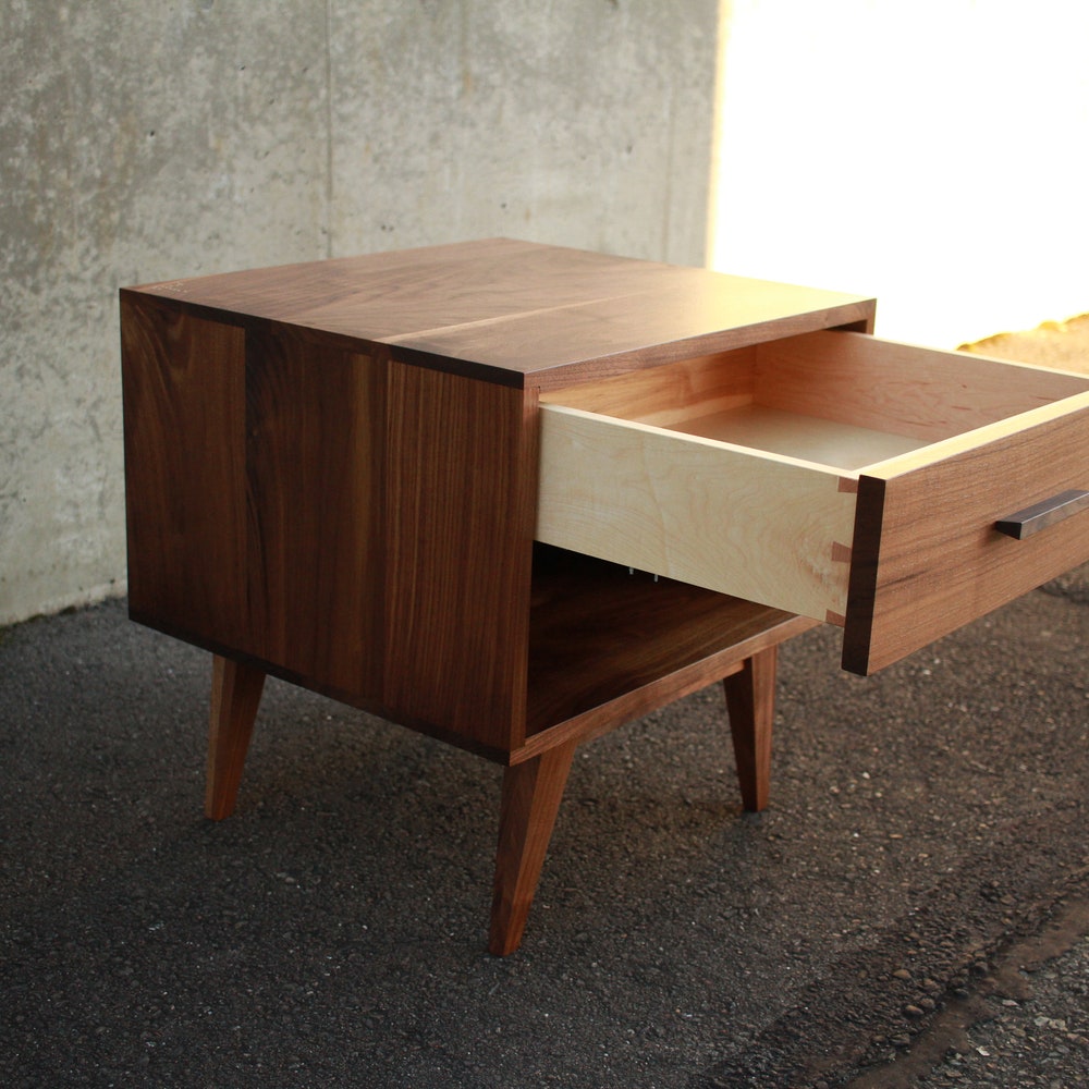 Moline Nightstand, Mid Century Nightstand with Drawer, Solid Hardwood Modern Side Table (Shown in Walnut) - Image 4
