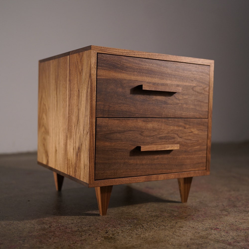 Moline Nightstand, 2 Drawers, Solid Hardwood Modern Side Table (Shown in Walnut)