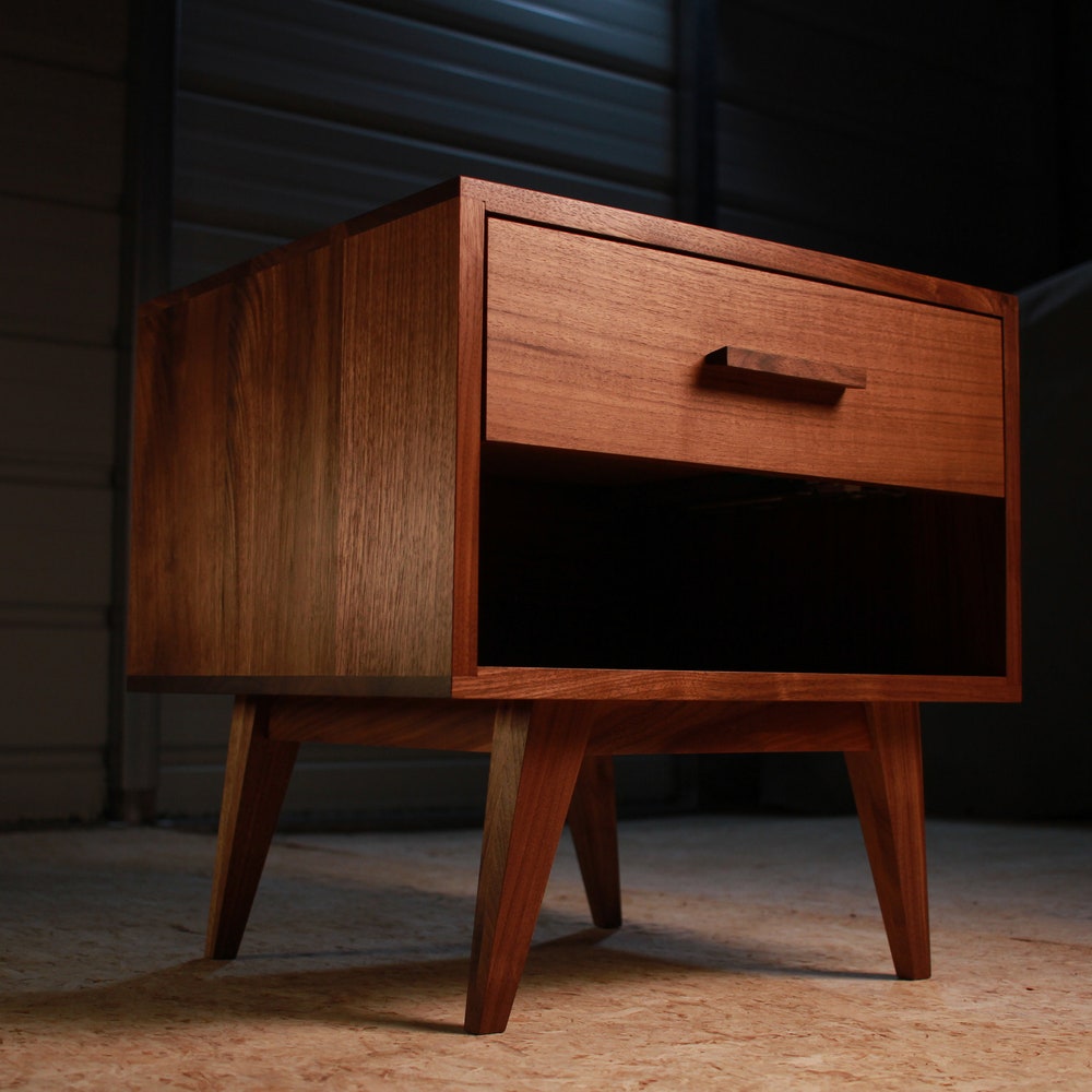 Moline Nightstand, Mid Century Nightstand with Drawer, Solid Hardwood Modern Side Table (Shown in Walnut) - Image 5