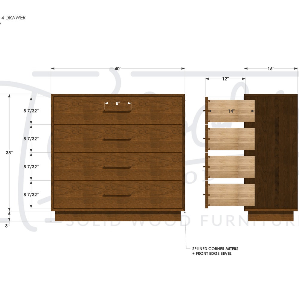 Schultz Dresser, Modern Dresser, Modern Highboy, Mid Century, 4 Drawer Highboy, Solid Hardwood Dresser (Shown in Walnut) - Image 7