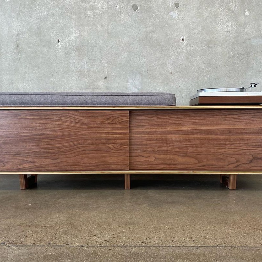 The Lo-fi Vinyl Storage Bench with Sliding Doors