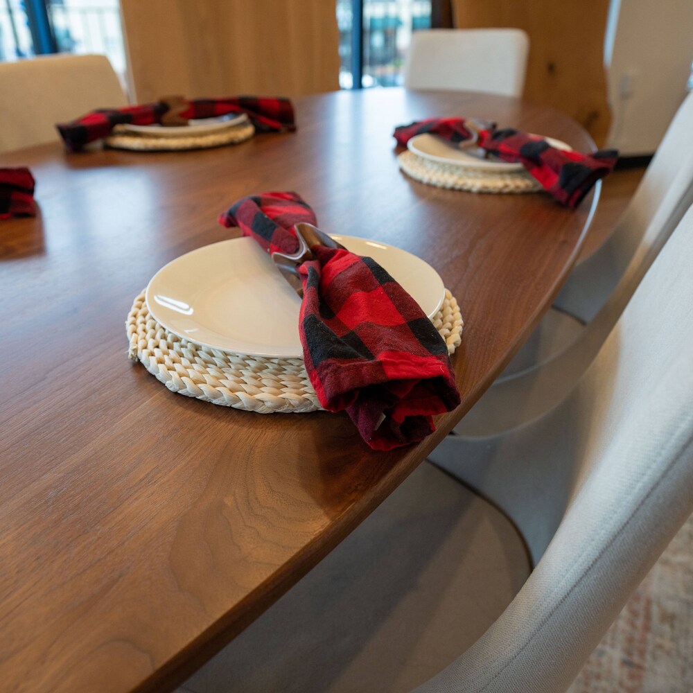 The Quinn Oval Walnut Dining Table, Wooden Dining Table, Oval Kitchen Table, Oval Family Table, Table with Wooden Base, Rounded Dining Table - Image 7