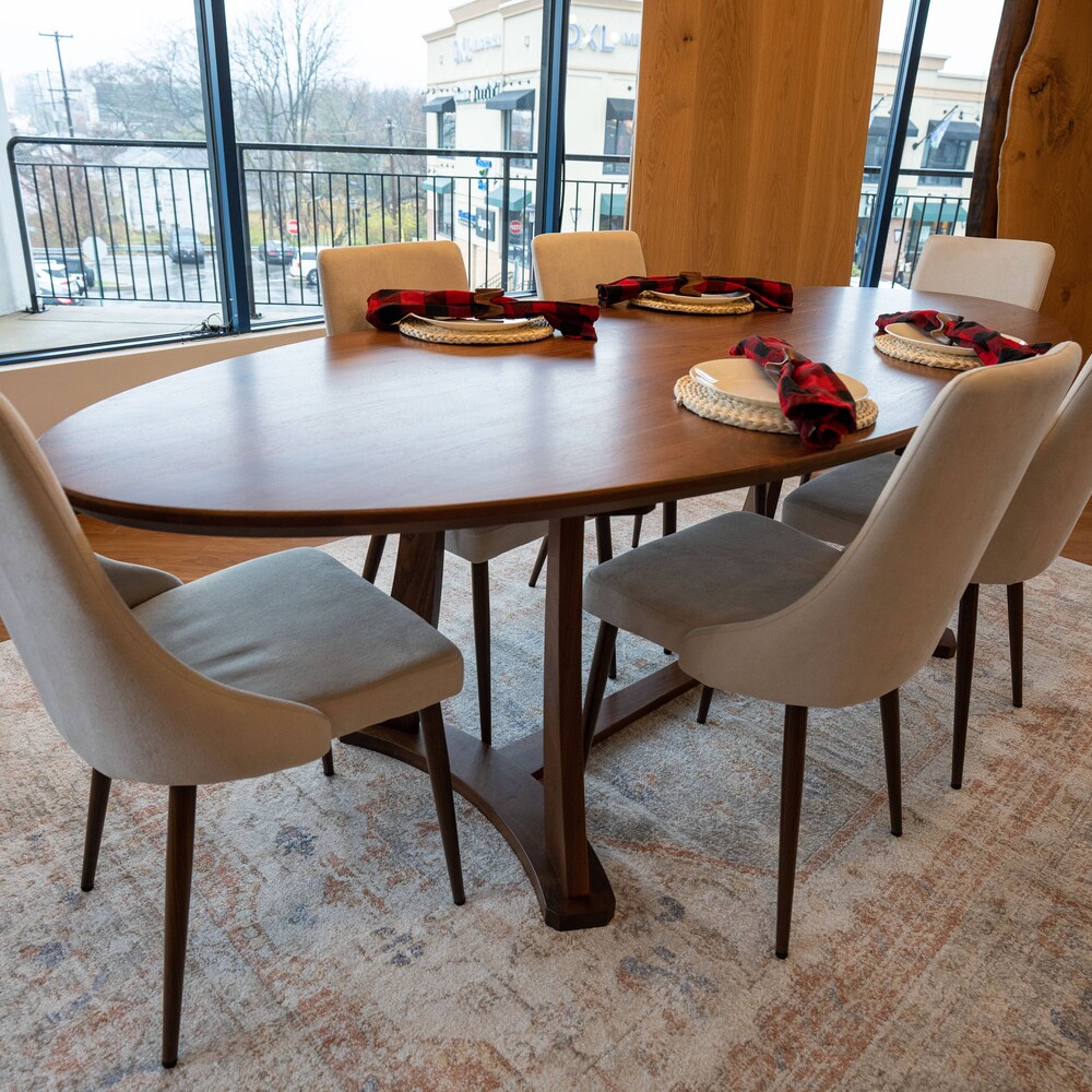 The Quinn Oval Walnut Dining Table, Wooden Dining Table, Oval Kitchen Table, Oval Family Table, Table with Wooden Base, Rounded Dining Table - Image 6