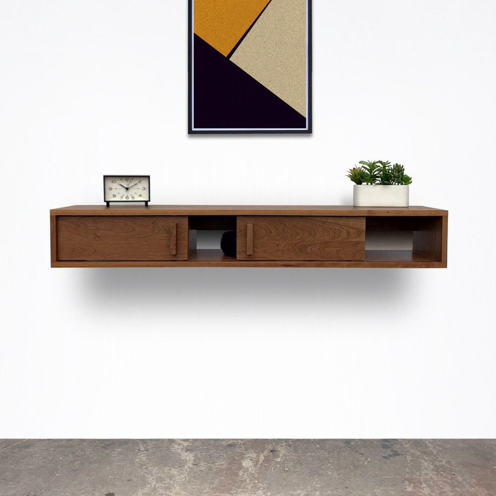 Solid Cherry Floating Console with Sliding Doors - In Stock! - Image 4