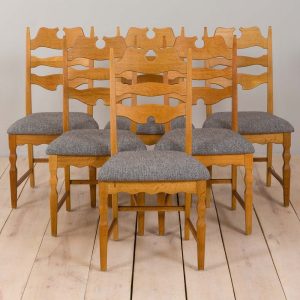 Danish set of six oak razor chairs, H. Kjærnulf for EG Kvalitetsmøbler 1960s