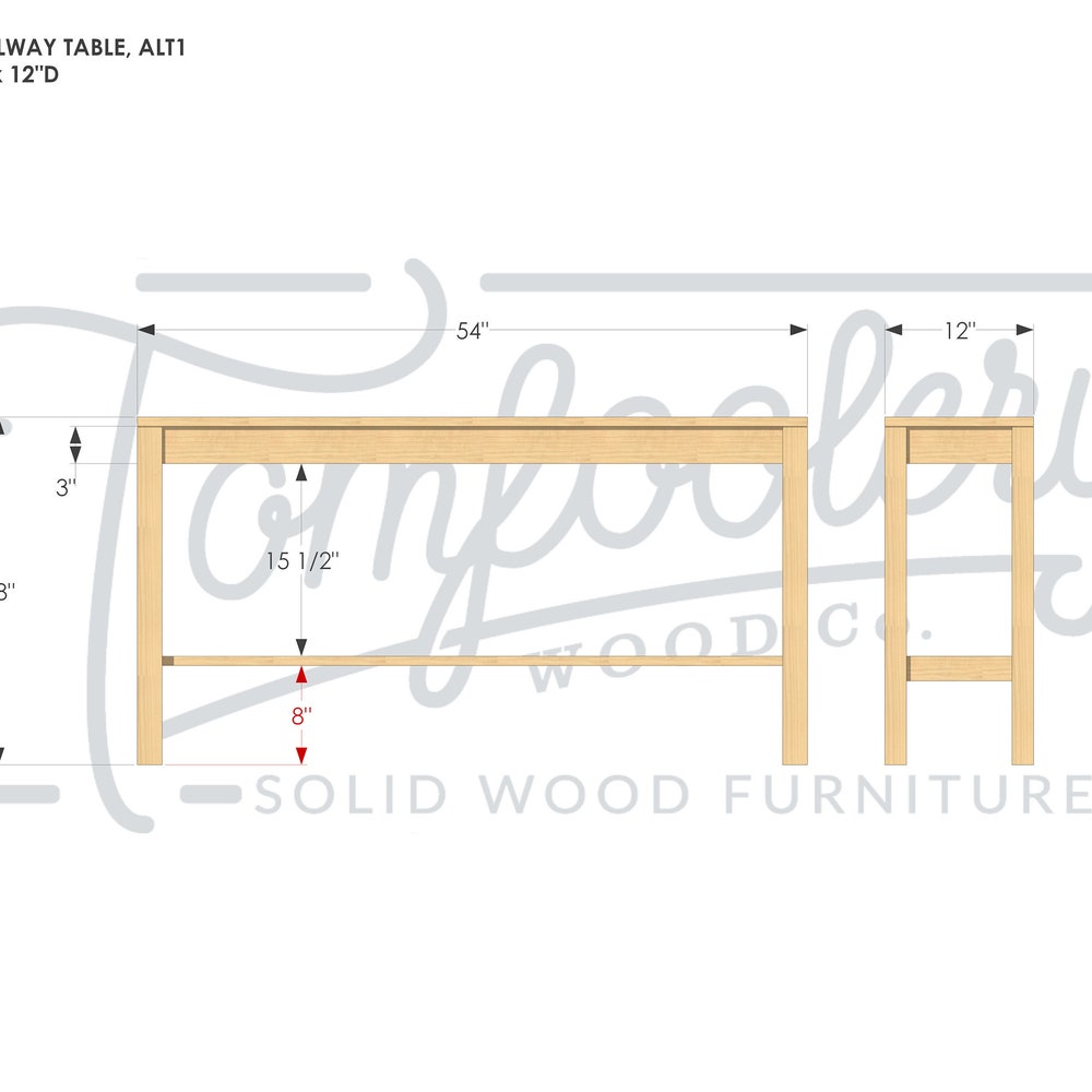 Warner Hallway Table, Alt1, Modern Entryway Table, Modern Console Table, Wood Rectangular Entry Table (Shown in Maple) - Image 8