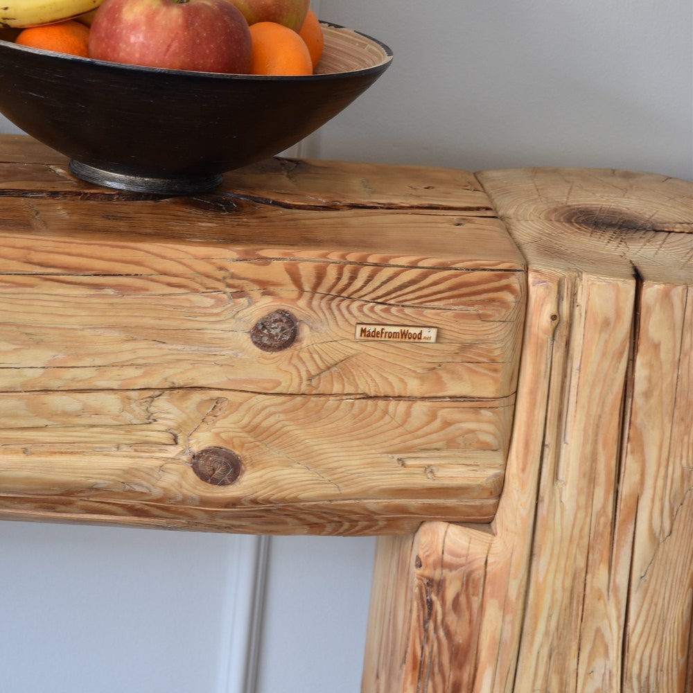 Old beam console table unique old wood rustic style table loft organic reclaimed barn wood entryway table rough wood natural rustic MFW - Image 6