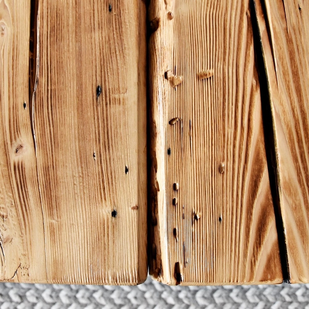 Old barn wood coffee table black steel legs rustic industrial loft style organic planks modern country reclaimed solid massive table MFW - Image 5