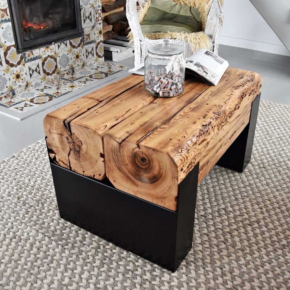 Old barn wood coffee table black steel legs rustic industrial loft style organic planks modern country reclaimed solid massive table MFW - Image 4