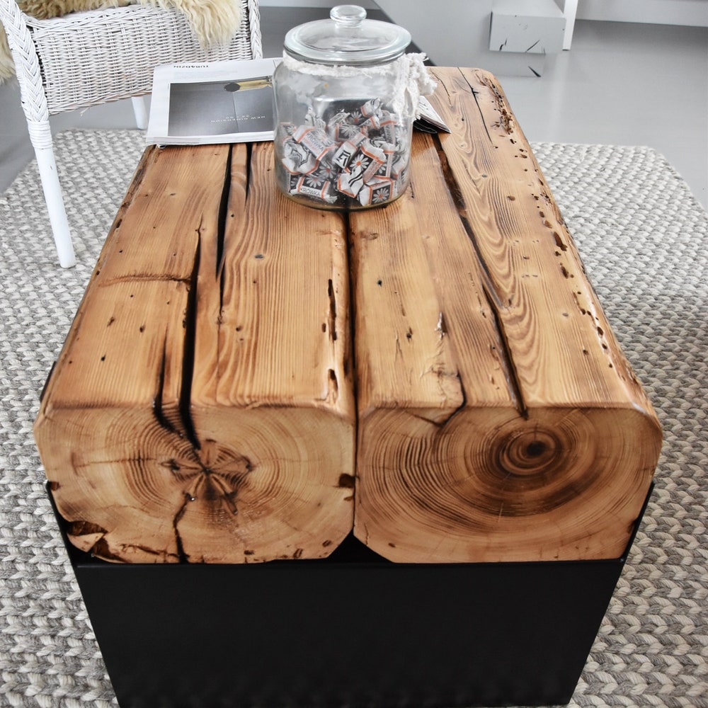 Old barn wood coffee table black steel legs rustic industrial loft style organic planks modern country reclaimed solid massive table MFW - Image 6