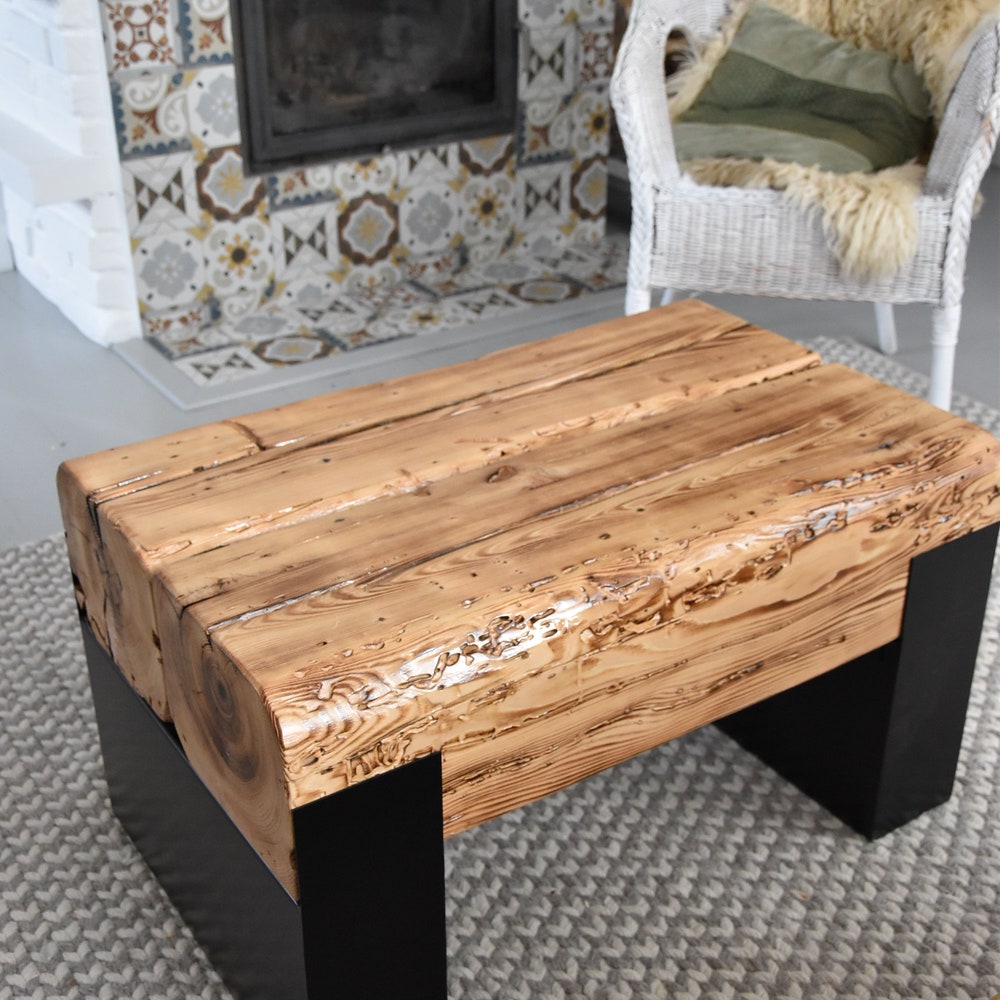 Old barn wood coffee table black steel legs rustic industrial loft style organic planks modern country reclaimed solid massive table MFW - Image 8