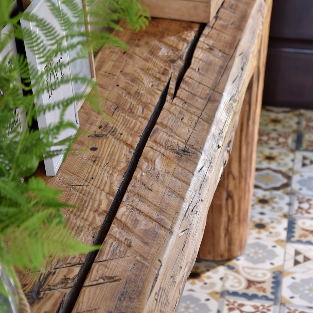 Old beam console table unique old wood rustic style table loft organic reclaimed barn wood entryway table solid pine wood MFW design - Image 3
