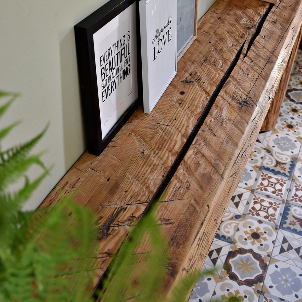 Old beam console table unique old wood rustic style table loft organic reclaimed barn wood entryway table solid pine wood MFW design - Image 5