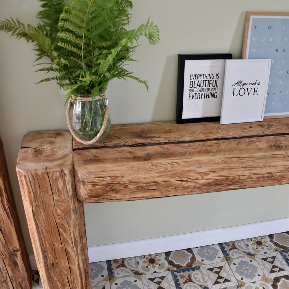 Old beam console table unique old wood rustic style table loft organic reclaimed barn wood entryway table solid pine wood MFW design - Image 4
