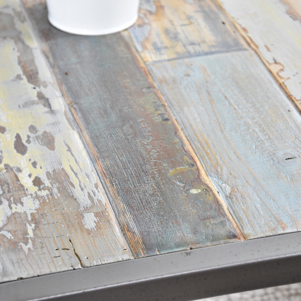 Old barn wood coffee table rustic style organic planks wood reclaimed solid wood white blue gray silver steel table loft modern contry MFW - Image 8