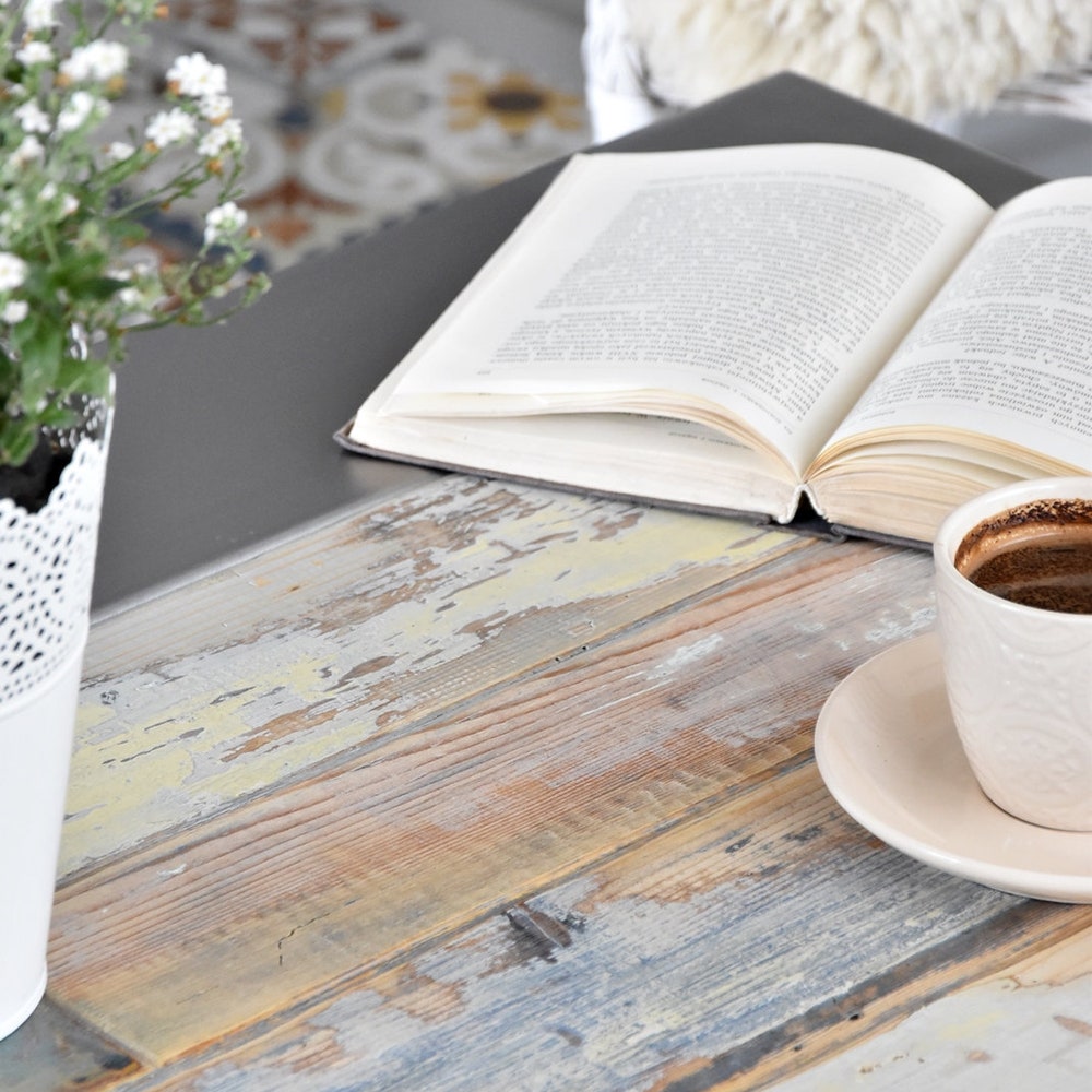 Old barn wood coffee table rustic style organic planks wood reclaimed solid wood white blue gray silver steel table loft modern contry MFW - Image 9