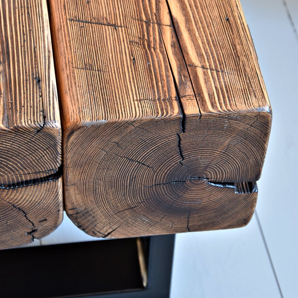 Old beams coffee table, black metal legs. Rustic style organic barn wood reclaimed solid dark wood and steel legs massive table MFWdesign - Image 8