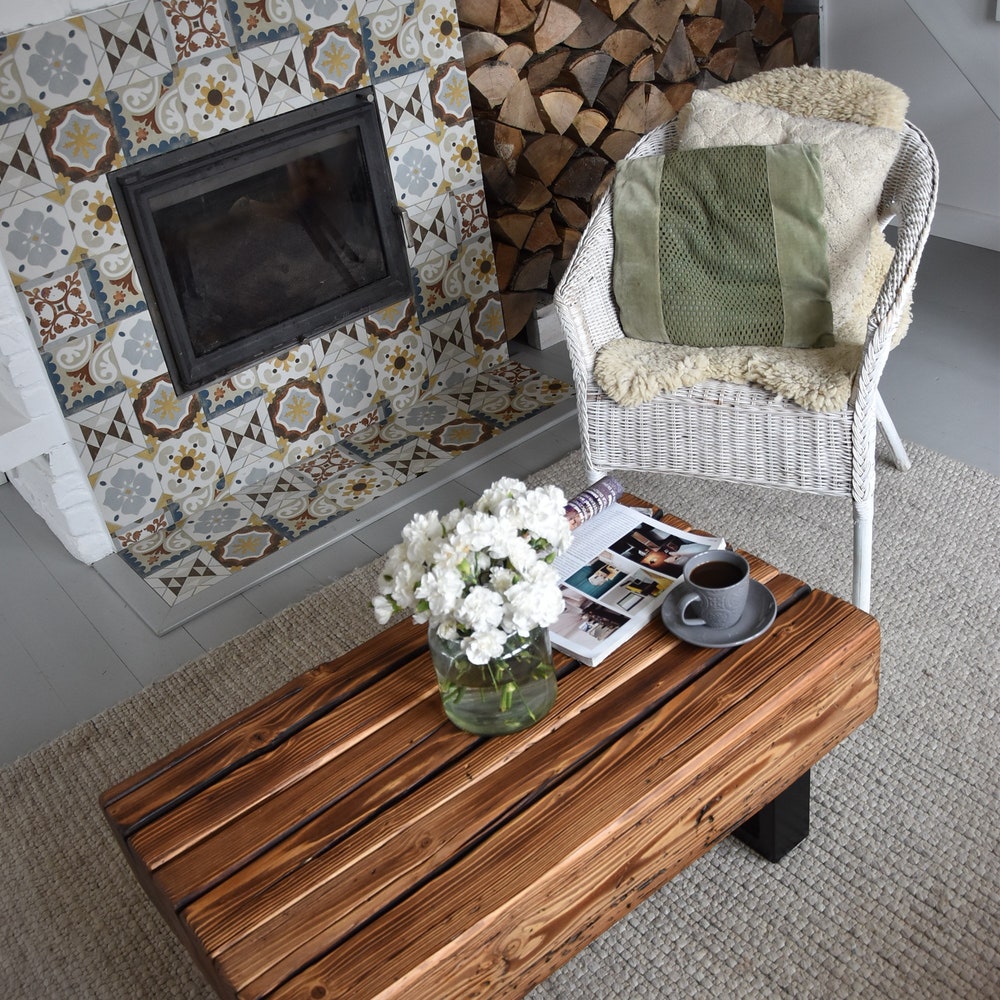 Old beams coffee table, black metal legs. Rustic style organic barn wood reclaimed solid dark wood and steel legs massive table MFWdesign - Image 7