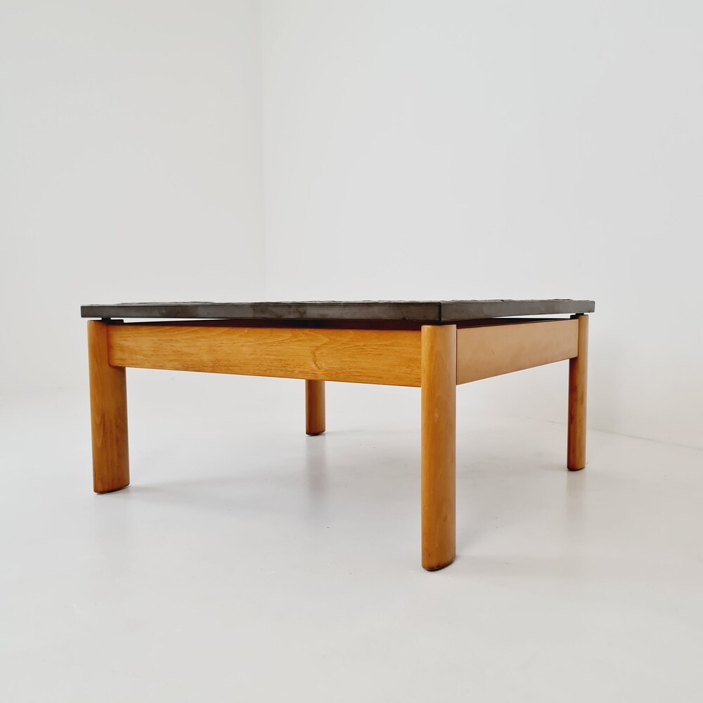 Danish solid oak and stone coffee table, 1960s