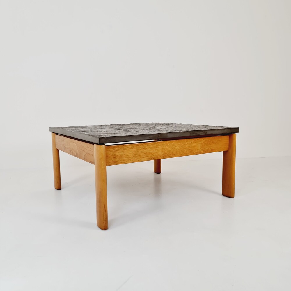 Danish solid oak and stone coffee table, 1960s - Image 11