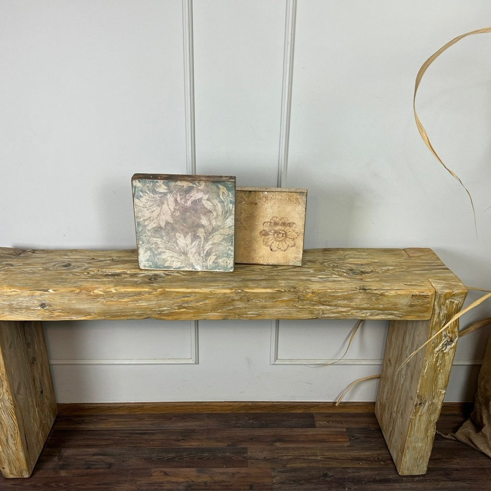 Old beam console table unique dovetail joint old wood rustic style table loft organic reclaimed barn wood entryway table natural boho MFW - Image 8