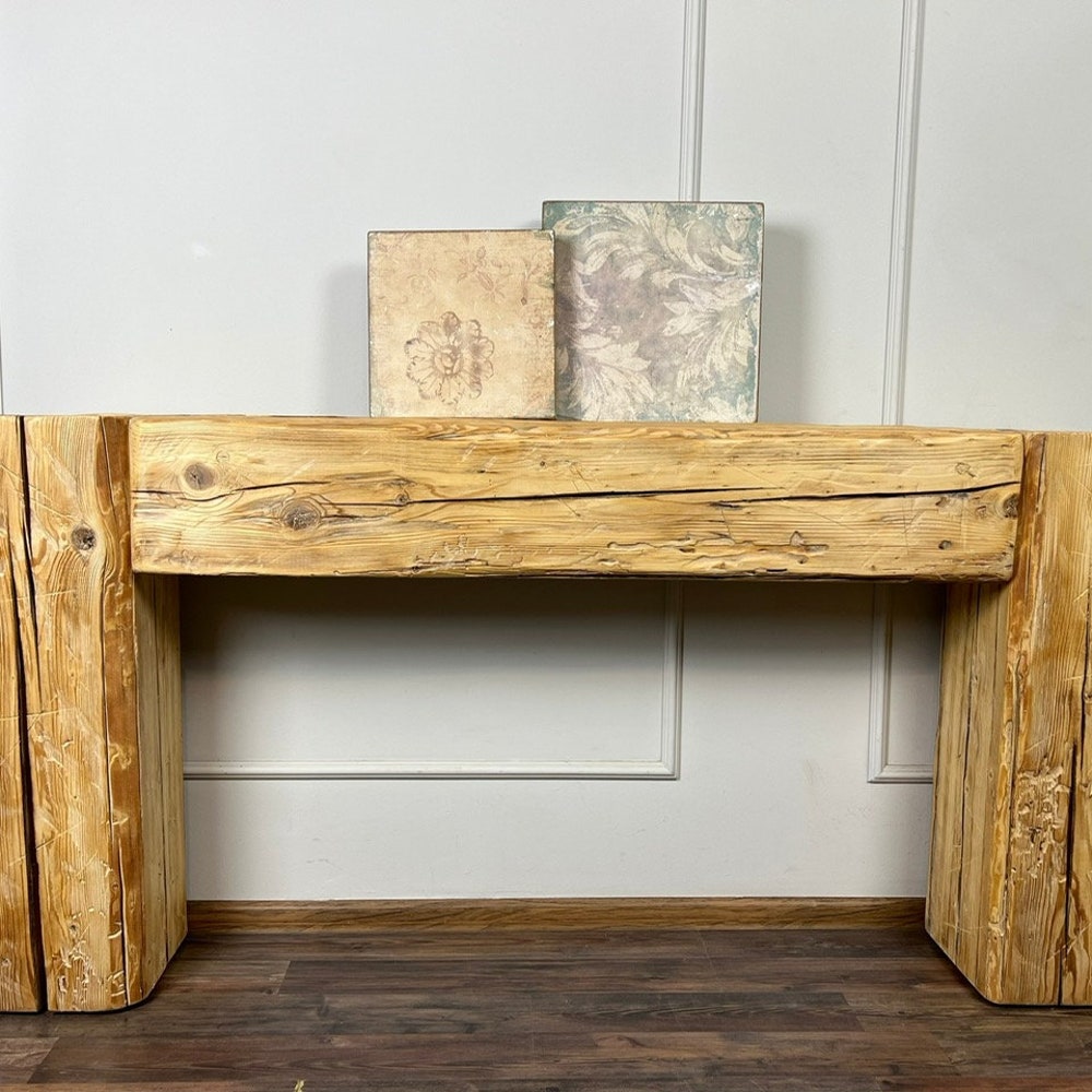Old beam console table unique dovetail joint wood rustic style table loft organic reclaimed barn wood entryway end table natural light MFW - Image 8