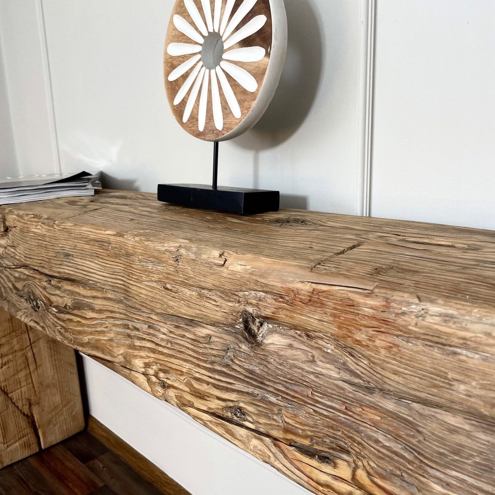 Old beam console table unique dovetailed old wood rustic style table loft organic reclaimed barn wood entryway natural table MFW design - Image 3