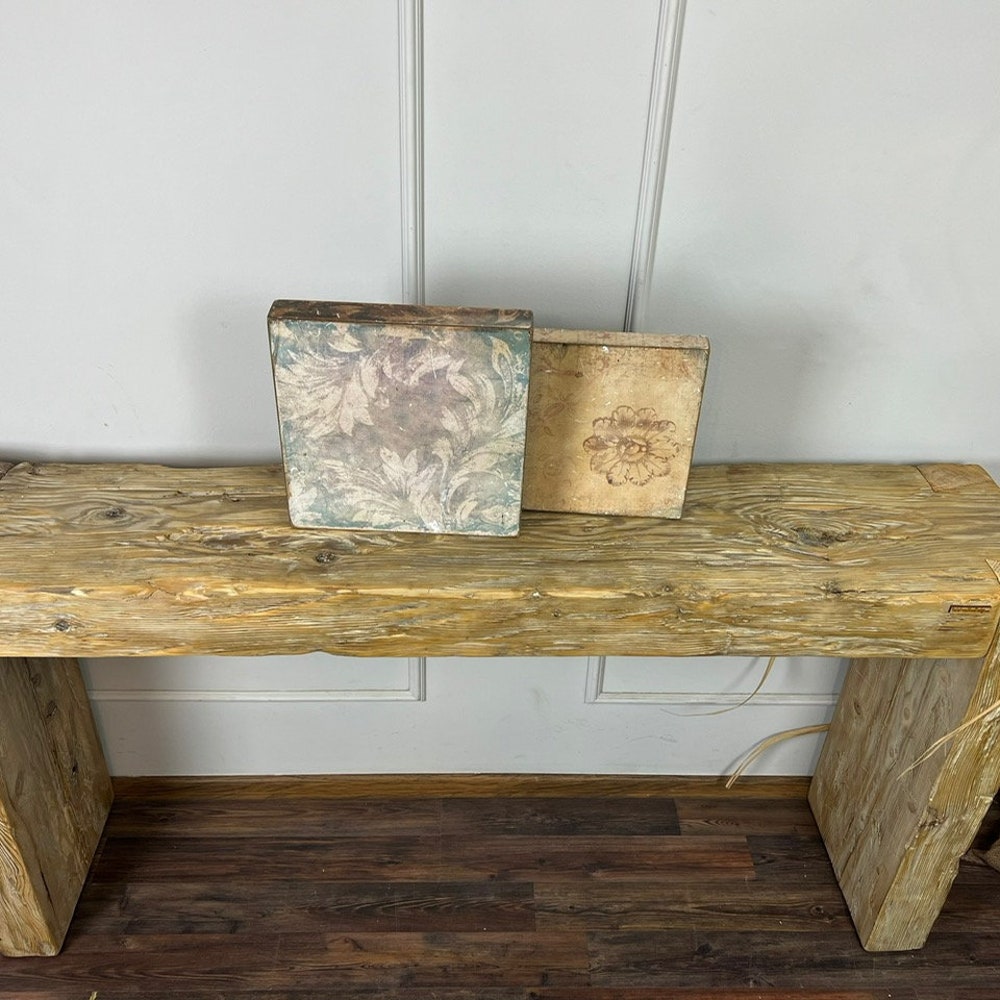 Old beam console table unique dovetail joint old wood rustic style table loft organic reclaimed barn wood entryway table natural boho MFW - Image 9