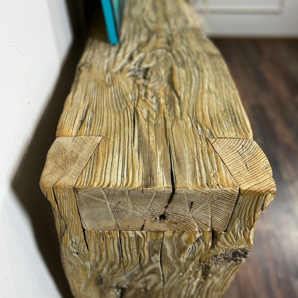 Old beam console table unique dovetail joint old wood rustic style table loft organic reclaimed barn wood entryway table natural boho MFW - Image 7