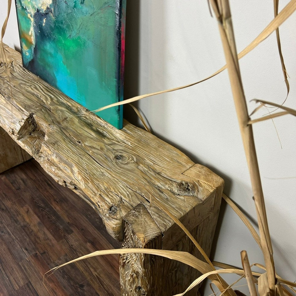 Old beam console table unique dovetail joint old wood rustic style table loft organic reclaimed barn wood entryway table natural boho MFW - Image 6