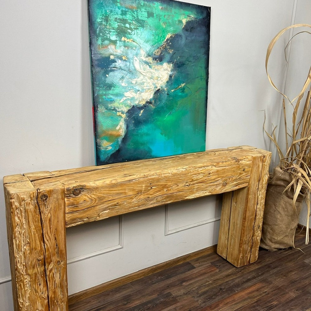Old beam console table unique dovetail joint wood rustic style table loft organic reclaimed barn wood entryway end table natural light MFW - Image 3