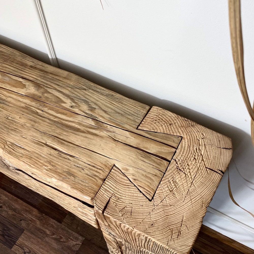 Old beam console table unique dovetailed old wood rustic style table loft organic reclaimed barn wood entryway natural table MFW design - Image 2