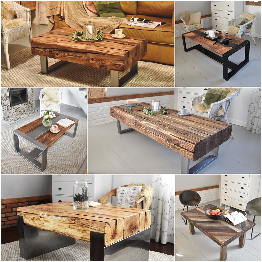 Old barn wood coffee table silver legs organic planks dark brown wood reclaimed solid wood steel legs loft end table industrial style MFW - Image 8