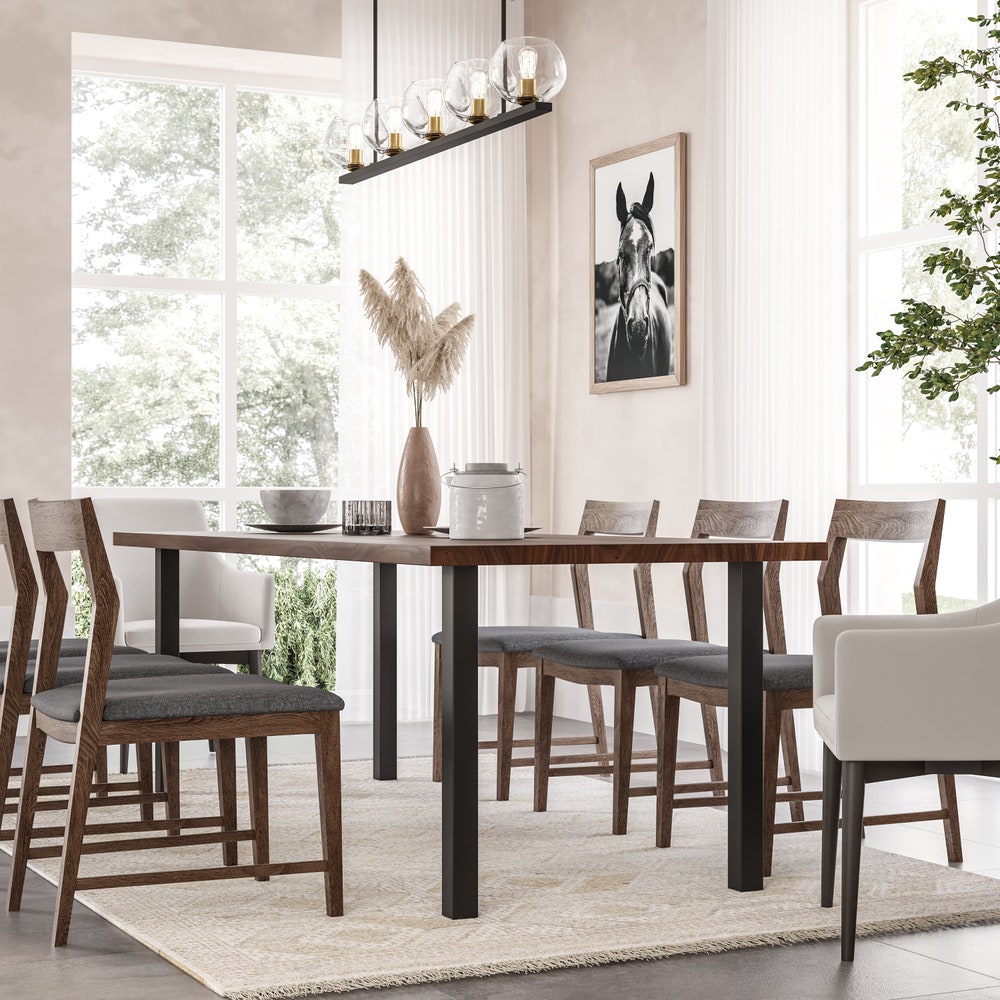 Walnut Dining Table with Metal Post Legs, Rustic Kitchen Table, Solid Wood, Wooden Dining Table, Mid Century, Farmhouse, Dine Table - Image 5