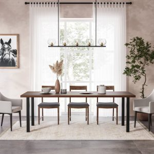 il_1000x1000.4908758446_tlr7.jpg Walnut Dining Table with Metal Post Legs, Rustic Kitchen Table, Solid Wood, Wooden Dining Table, Mid Century, Farmhouse, Dine Table