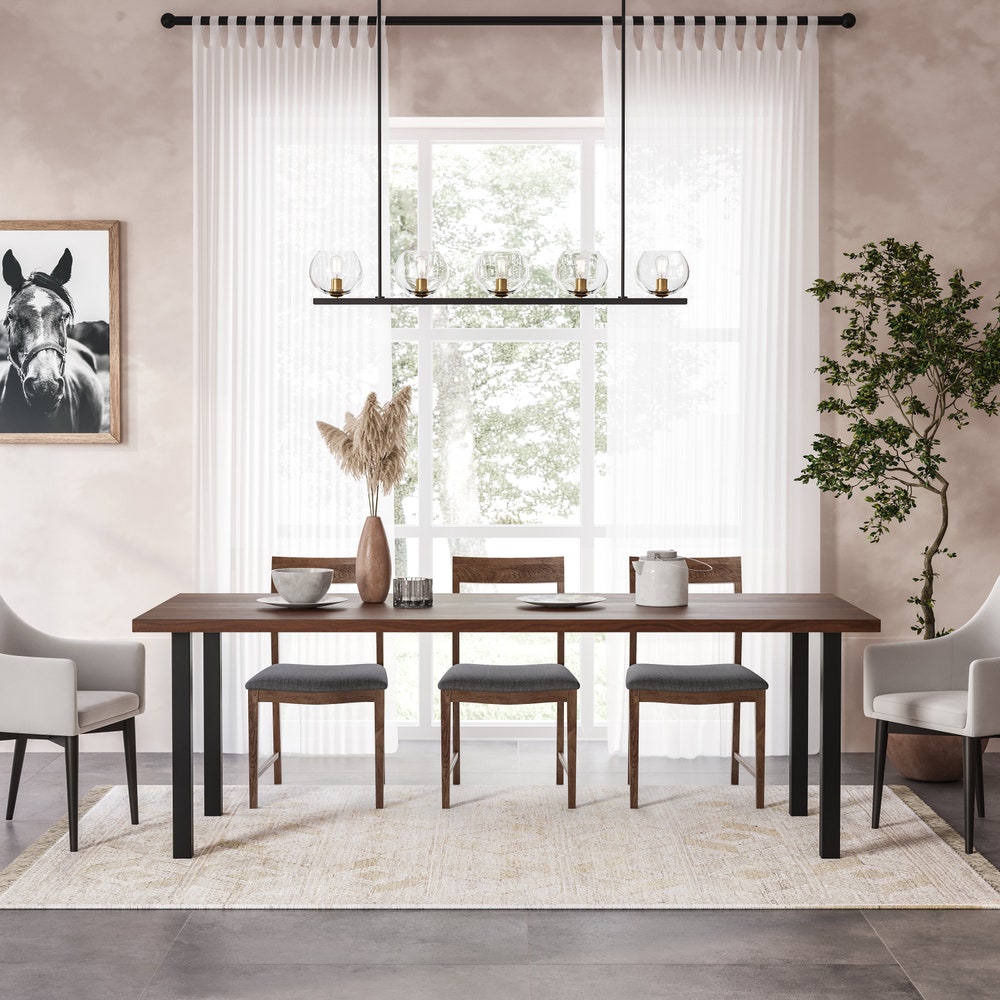 Walnut Dining Table with Metal Post Legs, Rustic Kitchen Table, Solid Wood, Wooden Dining Table, Mid Century, Farmhouse, Dine Table