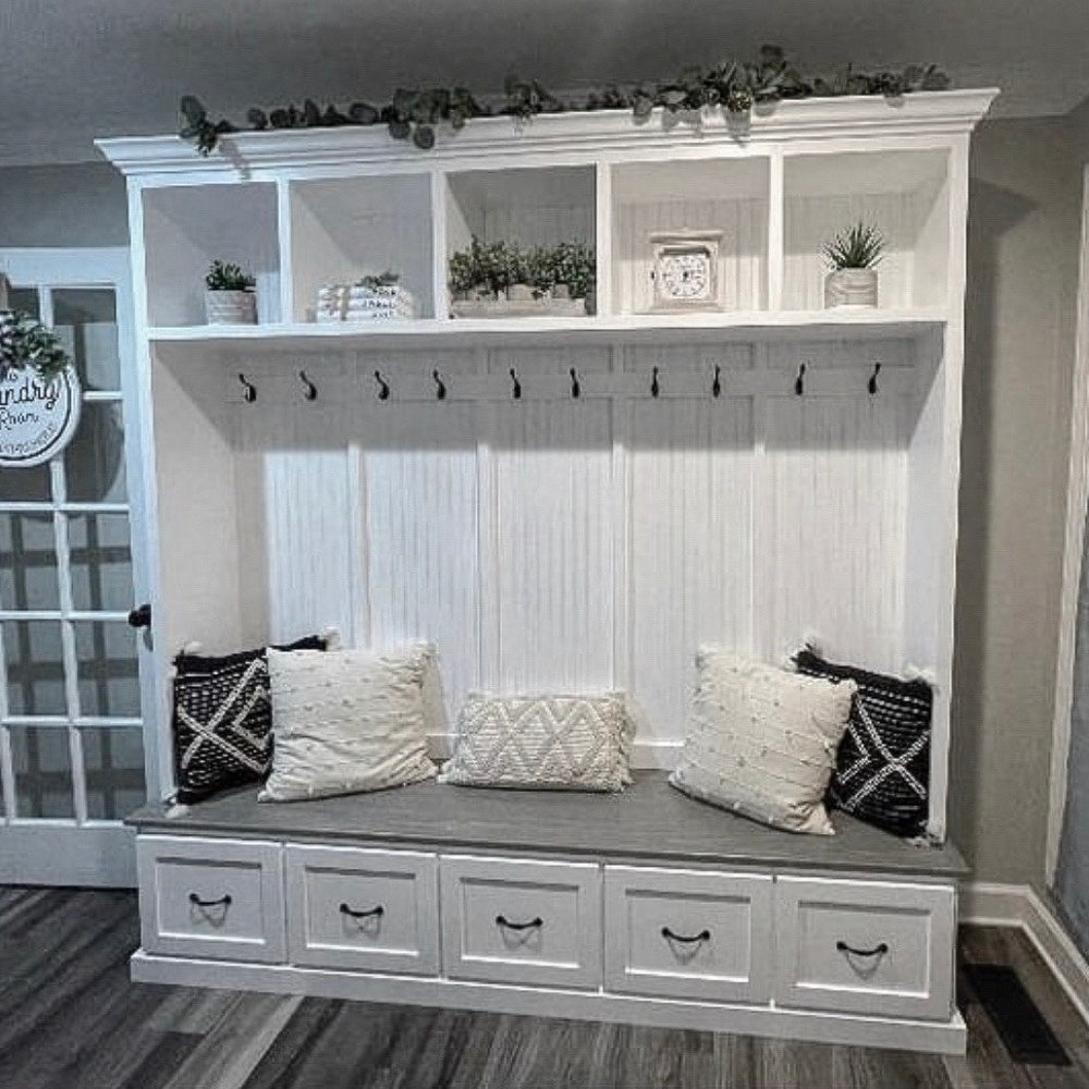 Georgia Mudroom Locker Bench | Shoe Storage | Hall Tree | Coat Rack | Entryway Furniture (5 section)