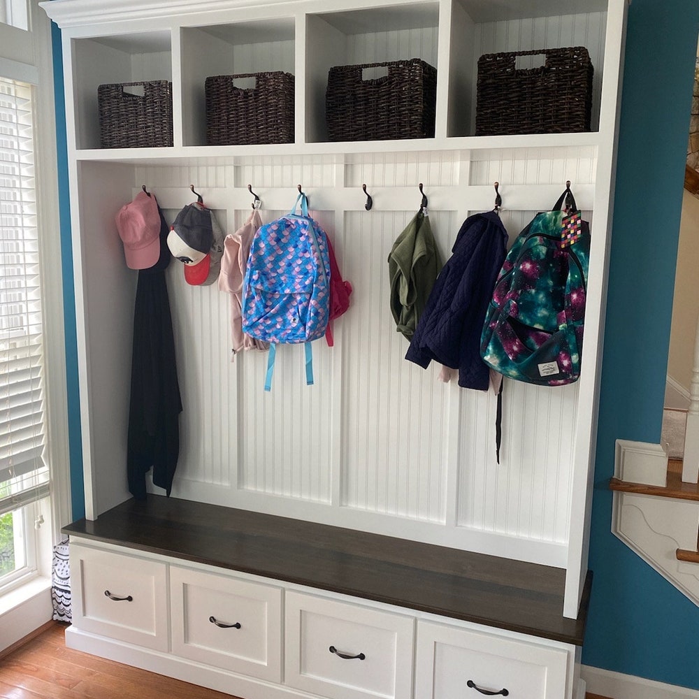 Georgia Mudroom Storage Bench with Drawers | 4-Section Entryway Hall Tree | Coat Rack & Cubbies | Custom Furniture | Hall Tree Bench - Image 5