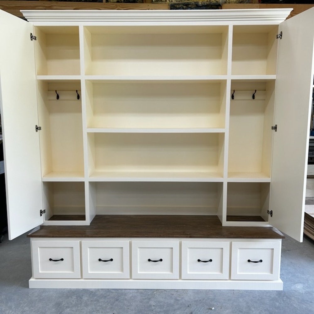 Philadelphia Mudroom Locker Bench | Custom Hall Tree with Hooks & Storage – Entryway Organizer | 5-section Hall Tree | Handmade Furniture - Image 3