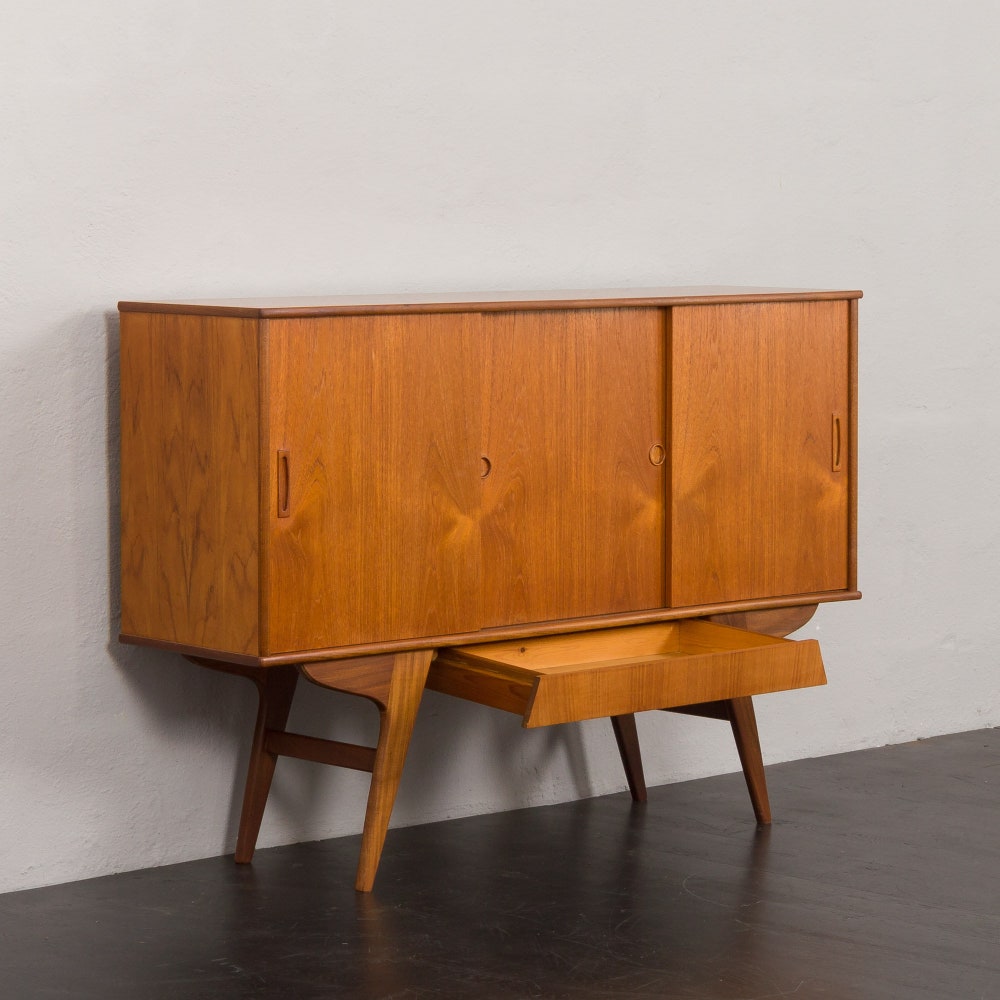 Danish highboard in teak with solid teak base and hidden drawer, Randers, Denmark 1960s. - Image 5