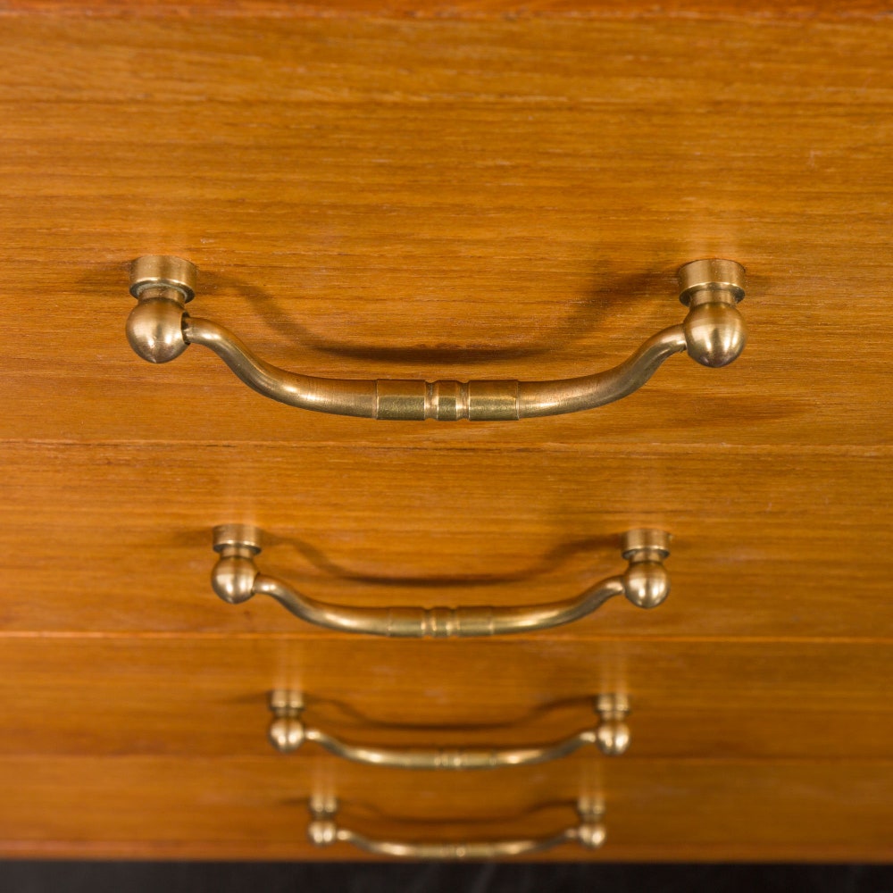 Danish one bay mid century wall unit with chest of drawers and brass hardware, 1950s - Image 6