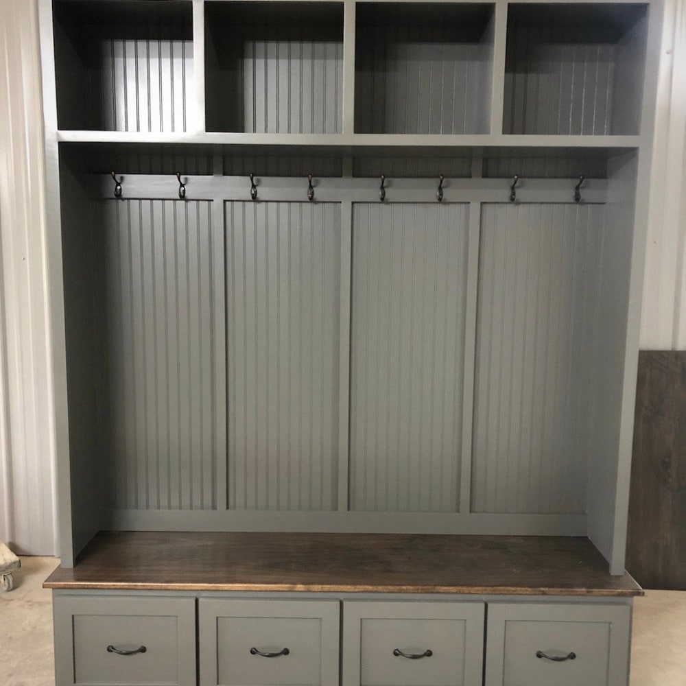 Georgia Mudroom Storage Bench with Drawers | 4-Section Entryway Hall Tree | Coat Rack & Cubbies | Custom Furniture | Hall Tree Bench - Image 7