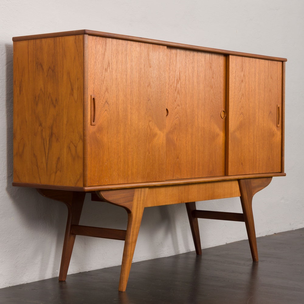 Danish highboard in teak with solid teak base and hidden drawer, Randers, Denmark 1960s. - Image 7