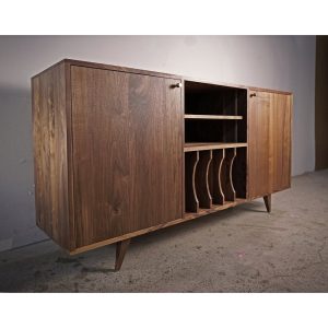 Romo Vinyl Console 2.0, Mid Century LP Storage, Modern Record Storage, Vinyl Storage Sideboard (Shown in Walnut)
